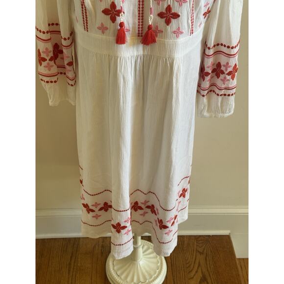 BODEN Marla Embroidered Dress 16 White Gauze Midi Boho Tassels Zip Beach Chic - Picture 5 of 16